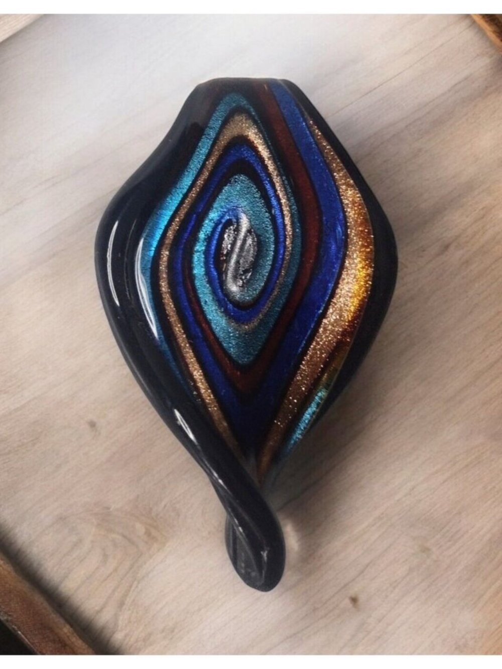 Handmade Lampwork Art Glass Teardrop Pendant Shimmer Abstract Swirl Artisan